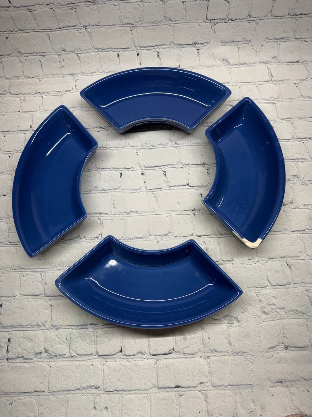 Longaberger Pottery Cornflower Blue Not-So-Lazy Susan Crescent Ceramic Bowls